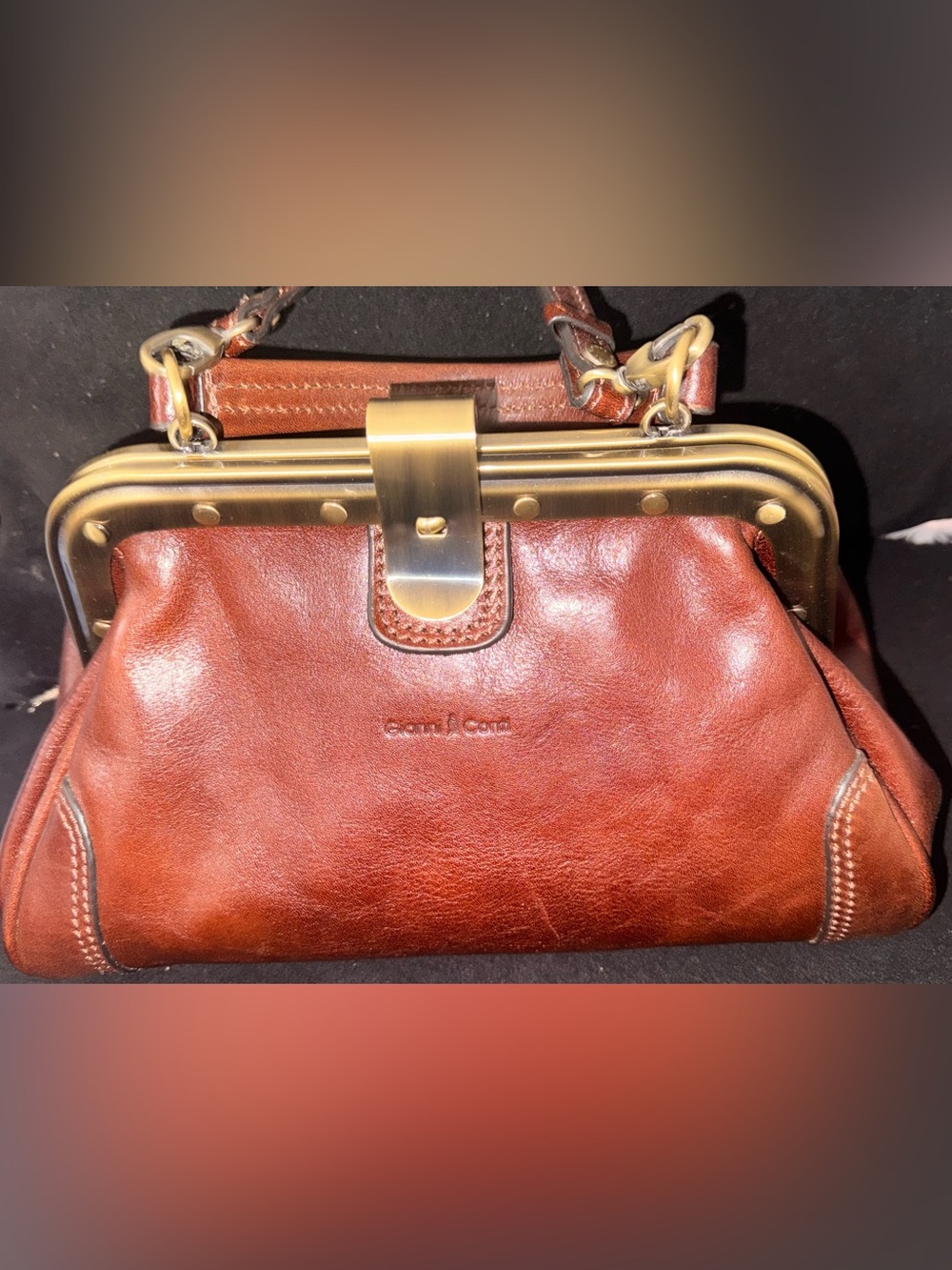 Gianni Conti Italian  Brown Leather Frame-Top Clutch